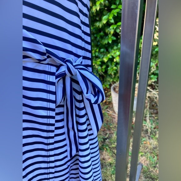 NWT J. Crew Navy and White Striped One-Piece Halter Swimsuit with Skirt Size 24 - Picture 3 of 10
